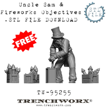 Load image into Gallery viewer, FREE!!! Uncle Sam and Fireworks Objectives .STL Download