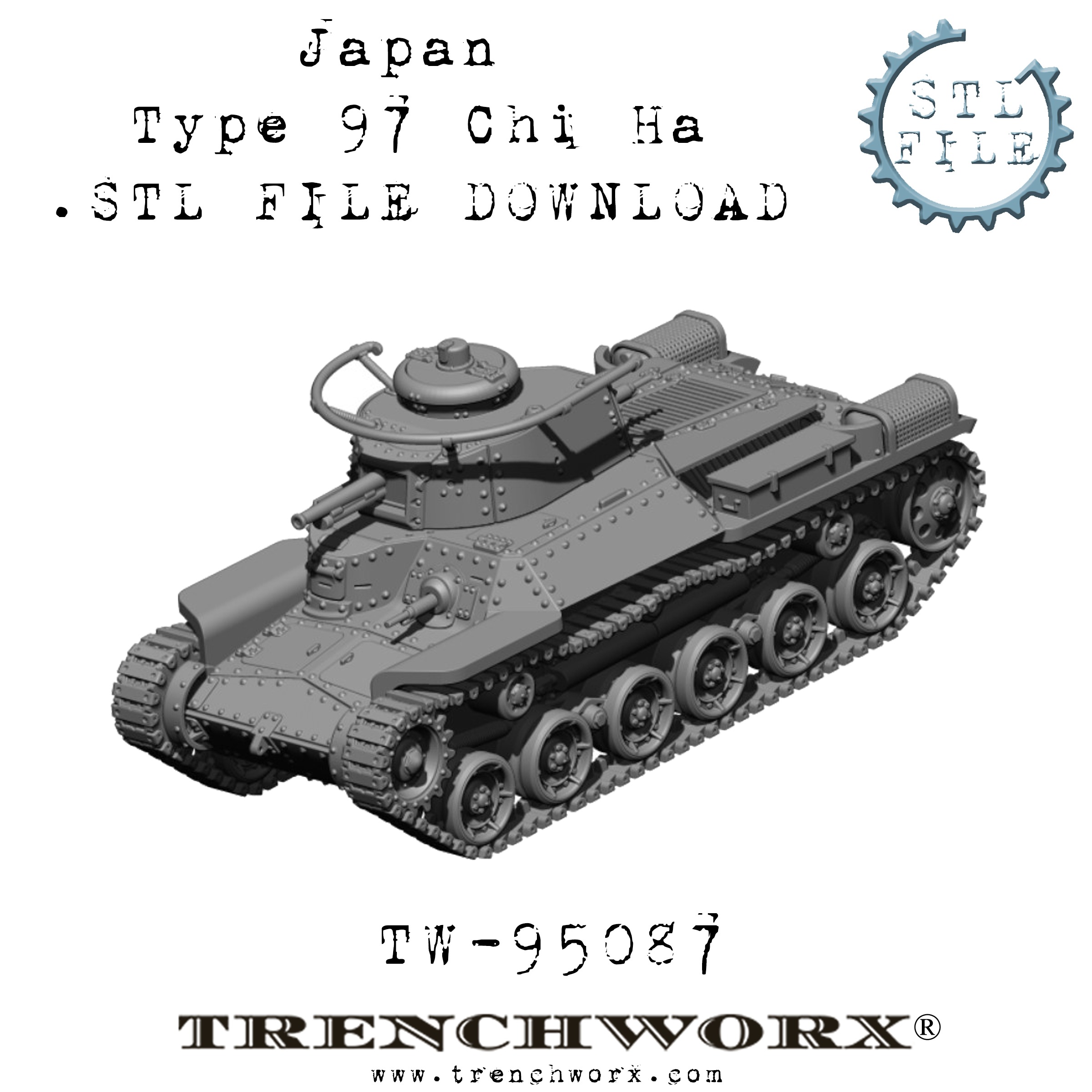 Japanese Type 97 Chi Ha .STL Download – Trenchworx, image size:2400x2400