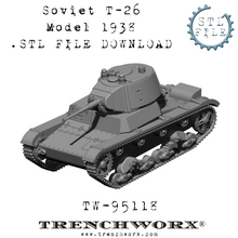Load image into Gallery viewer, Soviet T-26 Model 1938 .STL Download